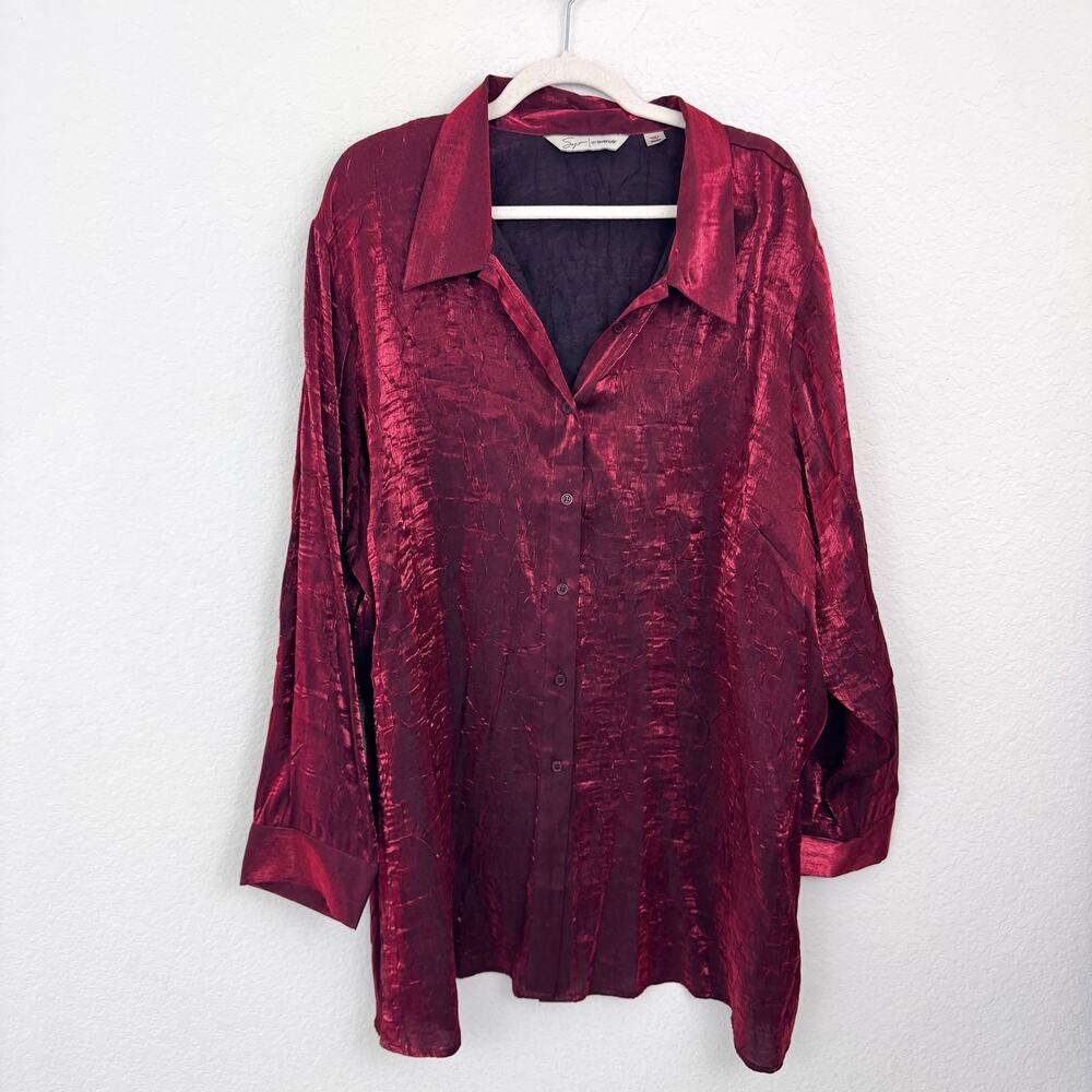 Soft By Avenue Womens Button Blouse Shirt Size 30 / 32 Shimmery Festive Red